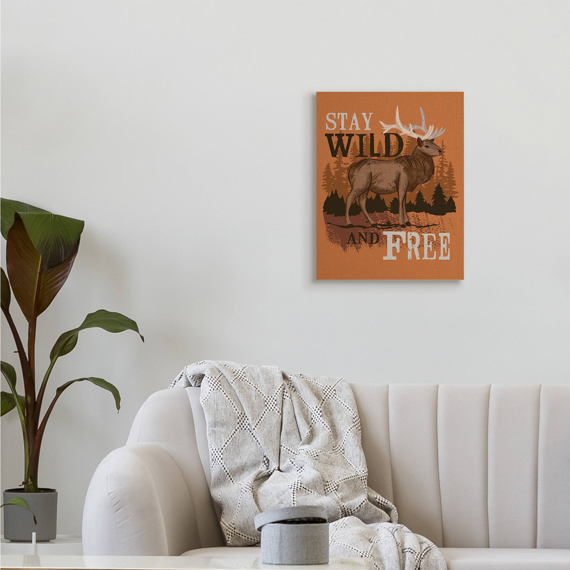Stupell Industries Stay Wild and Free Phrase Forest Elk Landscape Canvas Wall Art